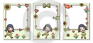 Cute element frame with cute girl and flower