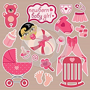 Cute elements for Asian newborn baby girl.