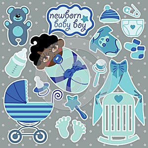 Cute elements for mulatto newborn baby boy