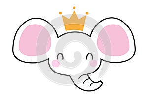 Cute Elephant Animal Head Wearing Gold Crown Vector Illustration photo