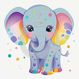 Cute elephant baby cartoon bundle design. Colorful baby elephant cartoon with color splashes. Colorful Elephant sitting set design