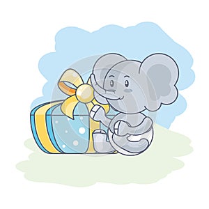 cute elephant baby with gift box