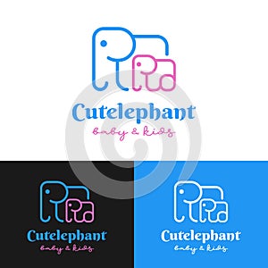 Cute Elephant Baby and Kids Logo Design Template