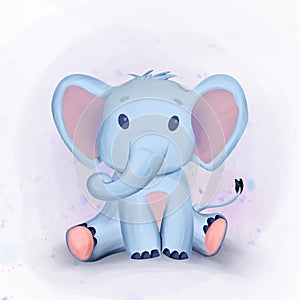 Cute Elephant Baby Shower Watercolor Illustration