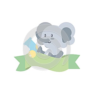 cute elephant baby with sock and ribbon