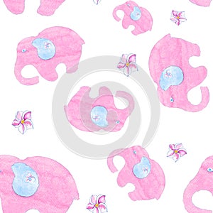 Cute elephant cartoon baby seamless pattern watercolor