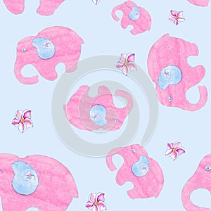 Cute elephant cartoon baby seamless pattern watercolor