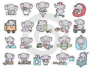 Cute elephant cartoon bundle color for kids, baby characters, wedding,card.vector