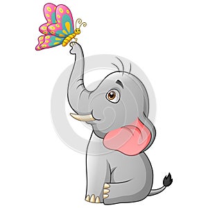 Cute elephant cartoon with butterfly