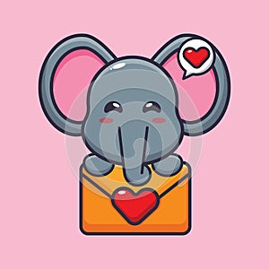 Cute elephant cartoon character with love message.