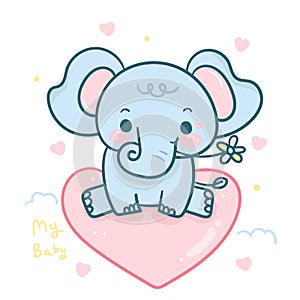 Cute elephant cartoon on cloud Kawaii animal baby shower boy