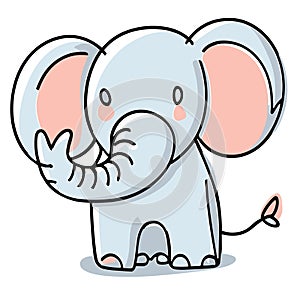 Cute elephant cartoon hand drawn vector illustration