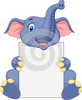 Cute elephant cartoon holding blank sign