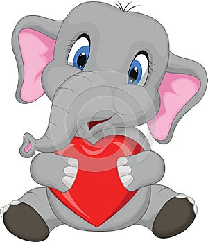 Cute elephant cartoon holding red heart
