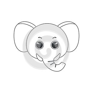 Cute elephant face with trunk and big ears, animals head of simple geometric shape