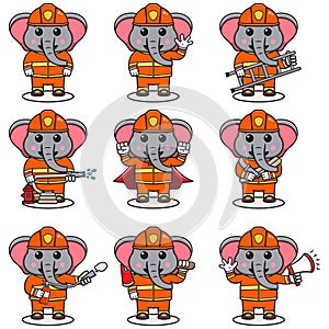 cute Elephant Firefighter cartoon set