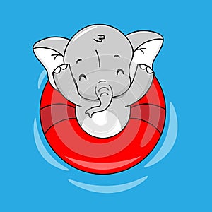 Cute elephant with float in water.