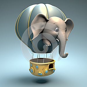 Cute elephant flying in a hot air balloon