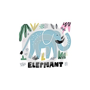 Cute elephant hand drawn vector illustration