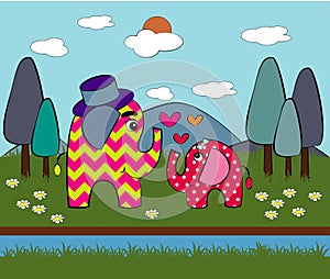 Cute elephant in love. illustration