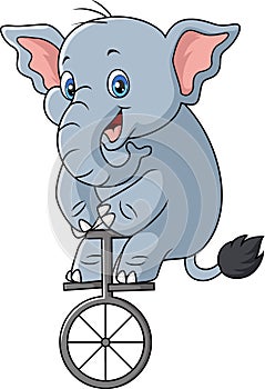 Cute elephant riding one wheel bike