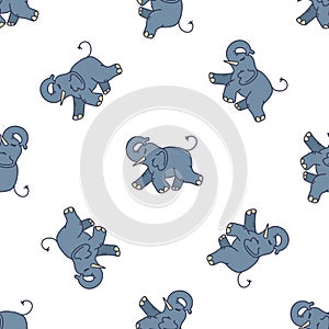 Cute Elephant Running Cartoon Seamless Vector Pattern. Hand Drawn African Animal Tile. All Over Print For Wildlife Blog