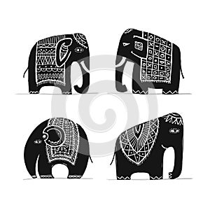 Cute elephant set, sketch for your design photo