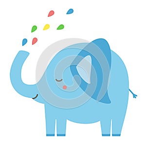 Cute elephant spraying rainbow water