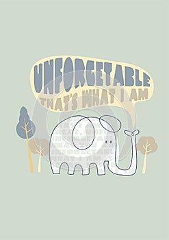 Cute Elephant, T-shirt design for kids, vector illustration.