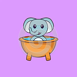 Cute elephant taking a bath in the bathtub. Animal cartoon concept isolated. Can used for t-shirt, greeting card, invitation card
