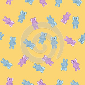 Cute elephant toy seamless pattern. Funny child playthings in doodle style