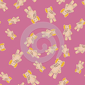 Cute elephant toy seamless pattern. Funny child playthings in doodle style