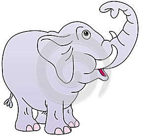 Cute elephant, trunk up,