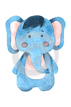 Cute Elephant watercolor isolated on white background , Hand drawn character for Kids, Greeting Card , Cases design,