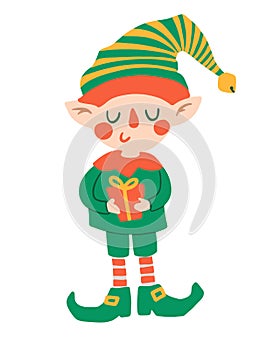 Cute elf character. Christmas Santa Claus helper. Boy dwarf little fantasy helper. Cartoon flat vector isolated set. Perfect for