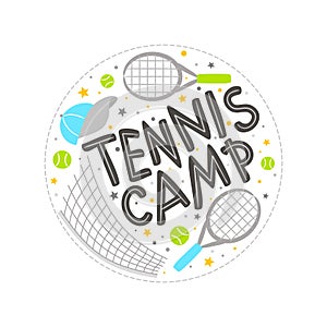 Cute emblem for Tennis camp with sports element