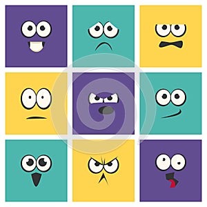 Cute Emoji with Different Emotive Feelings Set, Kawaii Emoticons, Funny Faces with Different Emotions Vector
