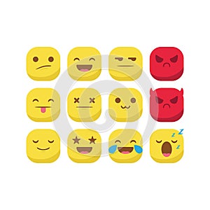 Cute emoji emoticon reaction expression smiley set vector isolated