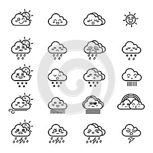 Cute emoticon icon of cloud icon, weather icons set