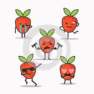 Cute Emoticon Strawberry Characters With Emotional Expression Collection Set