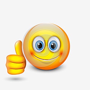 Cute emoticon with thumb up, emoji - vector illustration