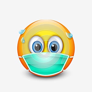 Cute emoticon wearing medical mask - emoji - vector illustration