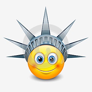 Cute emoticon wearing Statue of Liberty crown - New York - emoji - smiley - vector illustration