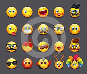 Cute emoticons set, emoji - illustration