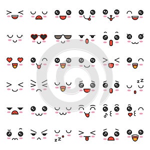 Cute emotion face in various expession, editable stroke icon set