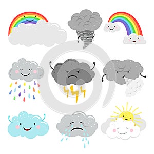 Cute emotional clouds weather icons