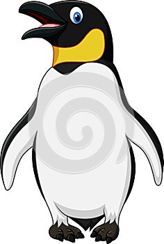 Cute emperor penguin standing isolated on white background