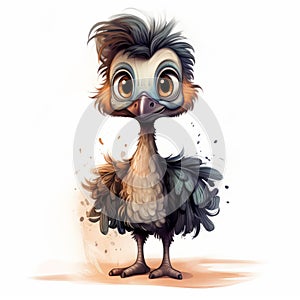 Cute Emu Cartoon Illustration With Disney-inspired Cutecore Style