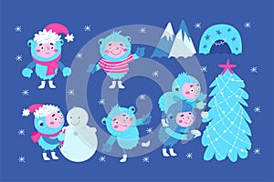 Cute fabulous Yeti are getting ready for Christmas