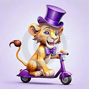 Cute face cat kitten lion tiger top hat scooter entertainer